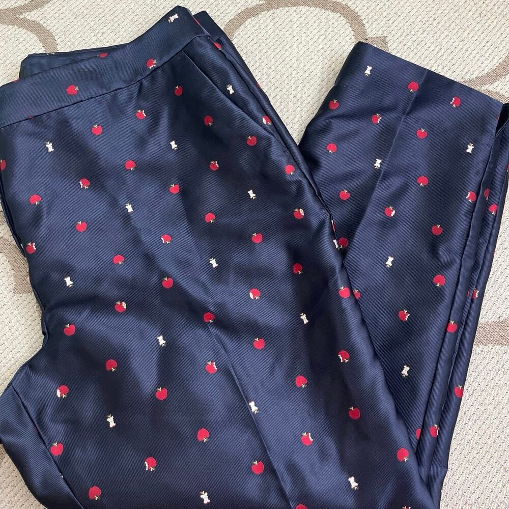Talbots Apple Print Fully Lined Ankle Pants Petite size 16P Fruit Novelty Navy - Picture 1 of 12